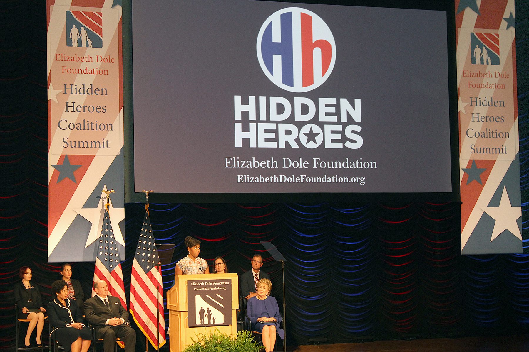 Michelle Obama speaking at a Hidden Heroes conference